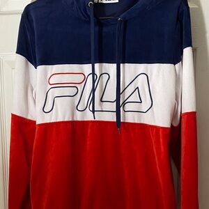 Fila Men's Tri-Color Hoodie Sweater - Navy, White, and Red